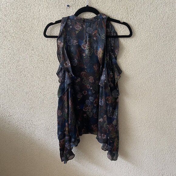 IRO Womens Top Silk Cold Shoulder Floral Blouse Peasant Cut Out Ciclan Size 40 - Picture 9 of 12